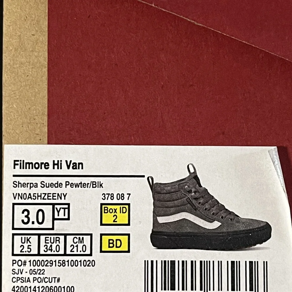 Vans Filmore Youth Boys Suede High-Top Lined Shoes Size 3‎ Gray Water Resistant